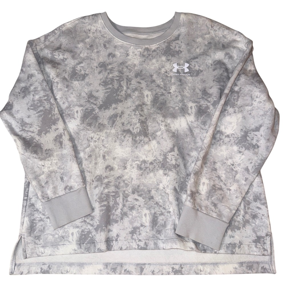 Under Armour Women's Tie Dye Sweatshirt Loose Fit Crew Neck Gray White Large